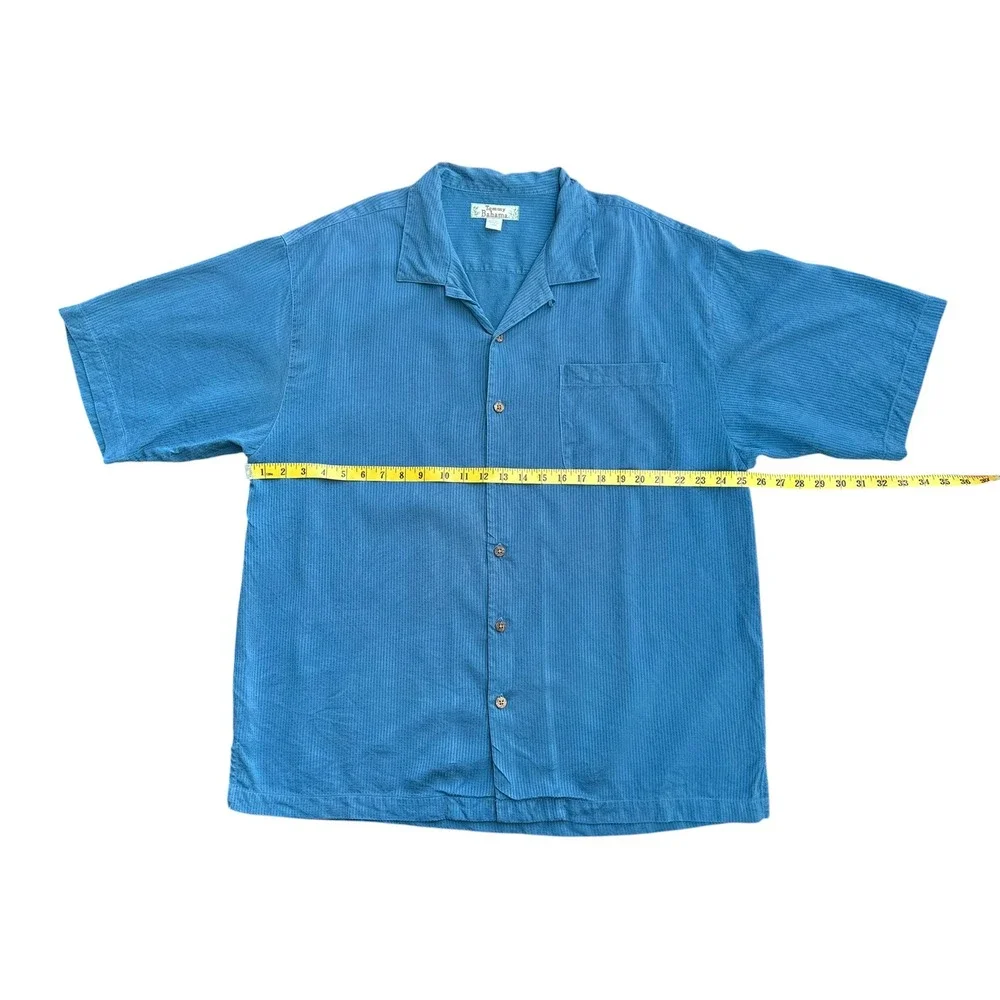 Tommy Bahama Mens XL Blue 100% Silk Short Sleeve Camp Shirt Coconut Buttons